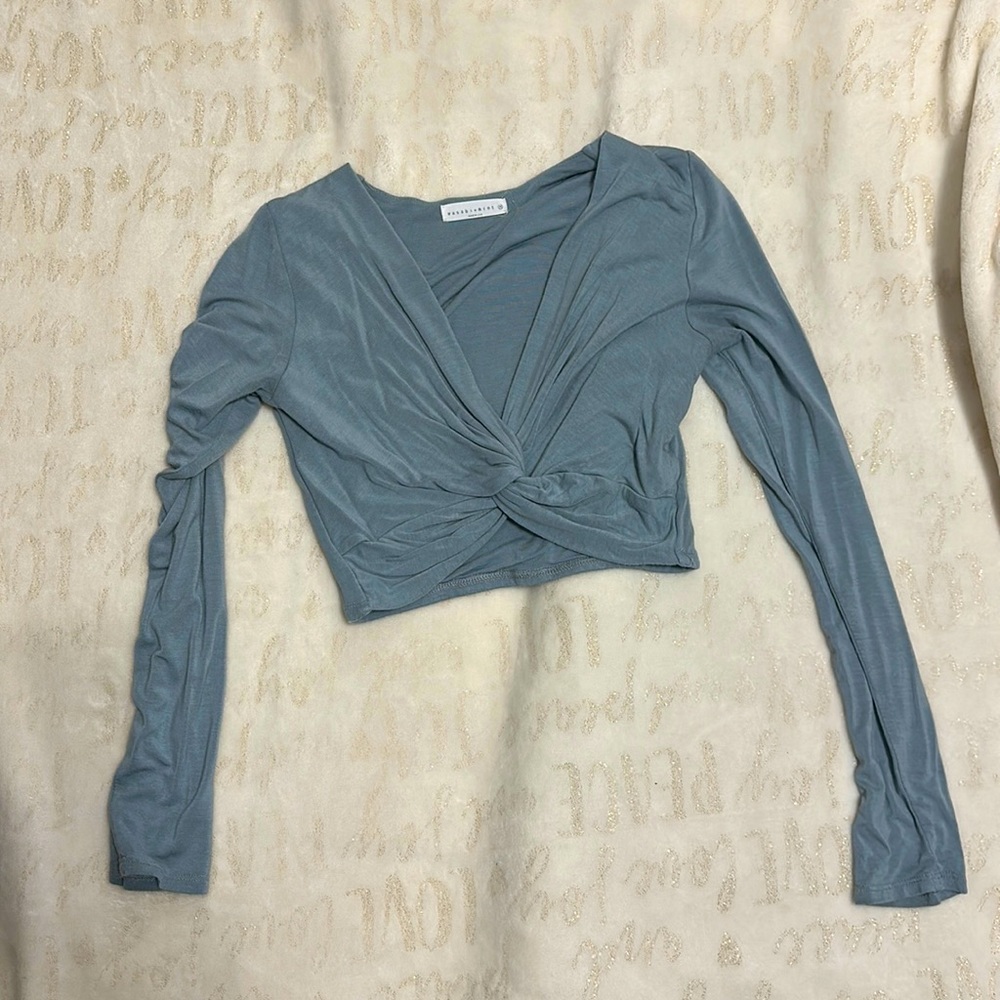 Boutique- Steel Blue long sleeve crop top